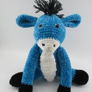 13" Blue Amigurumi Crochet Donkey Stuffed Animal for Child, Baby Basket, Toddler